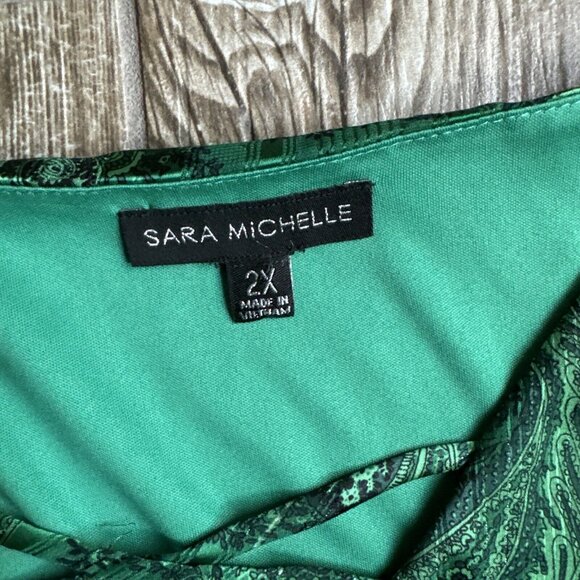 Sara‎ Michelle Bell Sleeve Green Blouse Popover Elastic Hem 2X Fairy Whimsigoth - Picture 5 of 9